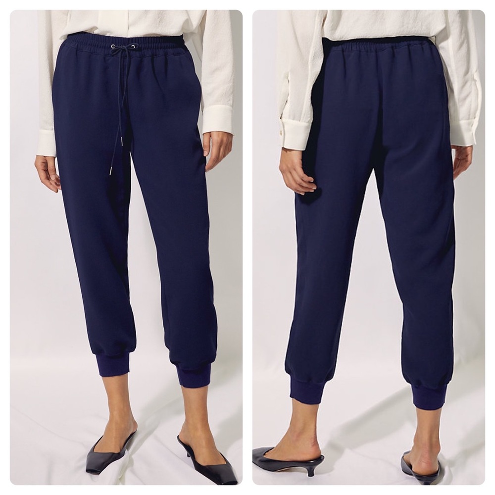 Aritzia Wilfred Buffon Jogger Pants Drawstring Ankle Crop In Navy Blue Size L